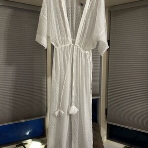 Abercrombie & Fitch White Sheer Swiss Dot Maxi Cover-Up